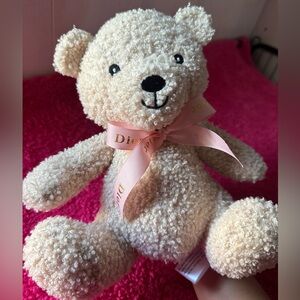 Cream Teddy Bear with Pink Ribbon
